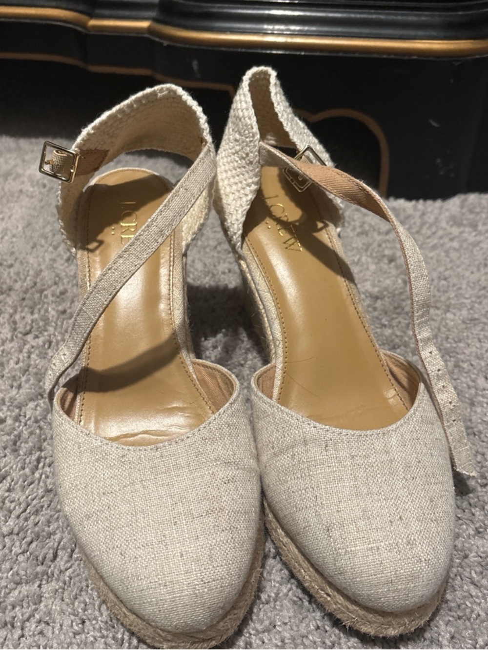 J. Crew Cream Linen Espadrille Wedge Sandals 7